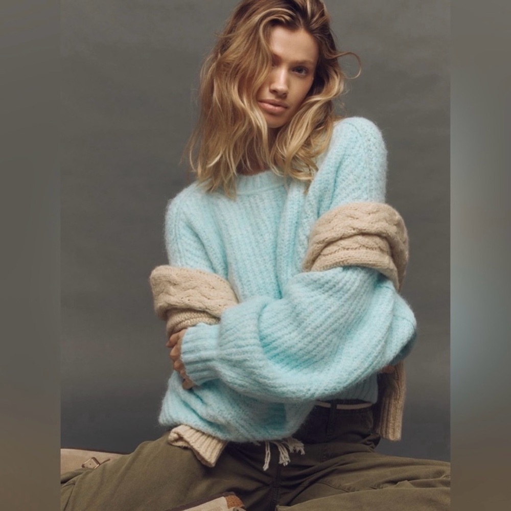 Anthropologie Pilcro The Blake Slouchy Sleeve Crewneck Sweater S Blue Dolman Rib - Picture 4 of 9